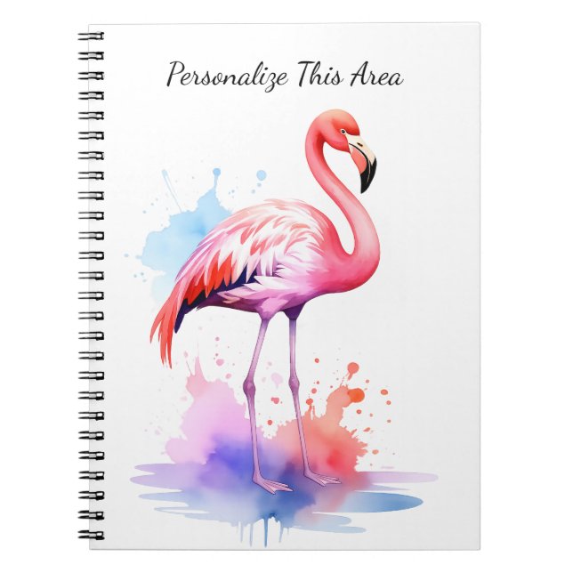 Custom Watercolor Flamingo Notebook (Front)