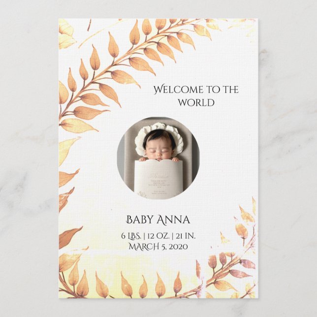 Custom Watercolor Floral Birth Announcement Card (Front)