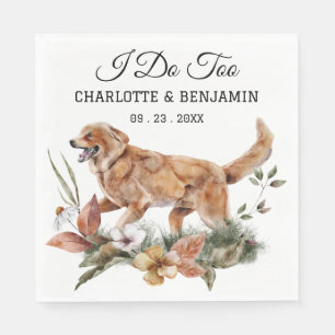 Custom Watercolor Floral Dog Wedding Napkin
