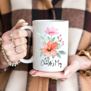 Custom Watercolor Floral Mug, Gift for Mum & Girl Coffee Mug