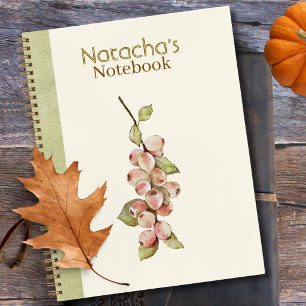 Custom watercolor floral pastel pink Green Notebook