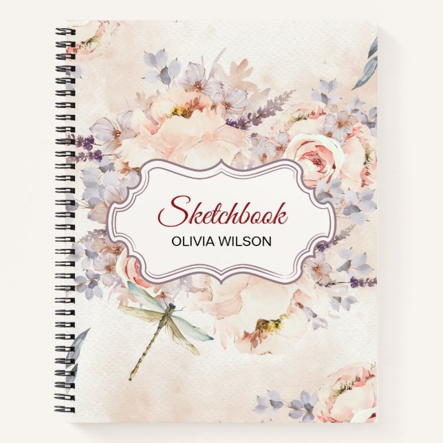 Custom Watercolor Floral Sketchbook Notebook (Front)