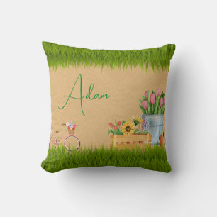 Custom Watercolor Floral Spring Mountains Cushion