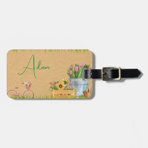 Custom Watercolor Floral Spring Mountains Luggage Tag