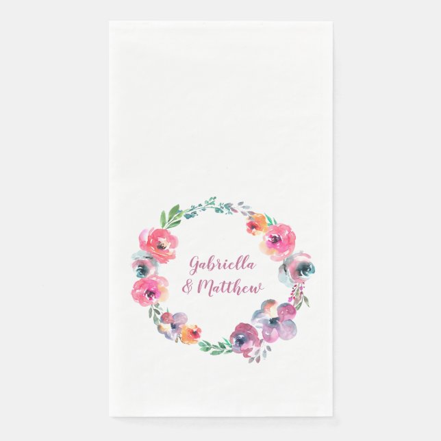 Custom Watercolor Flowers Modern Elegant Wedding  Napkin (Front)