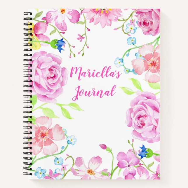 Custom Watercolor Flowers Notebook (Front)