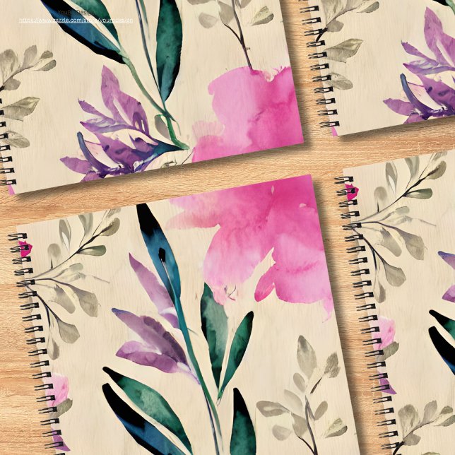 Custom watercolor flowers Pink Purple modern Notebook (Creator Uploaded)