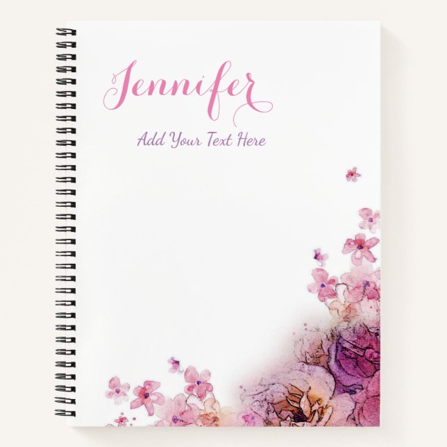 Custom Watercolor Flowers Roses Elegant Template Notebook (Front)