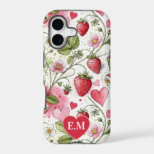 Custom Watercolor Folk Strawberry & Hearts