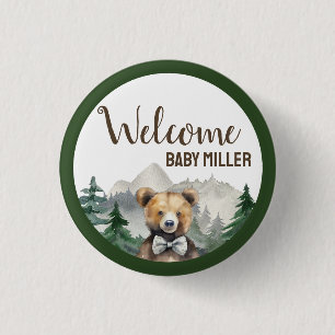 Custom Watercolor Forest, Teddy Bear, Baby Shower 3 Cm Round Badge