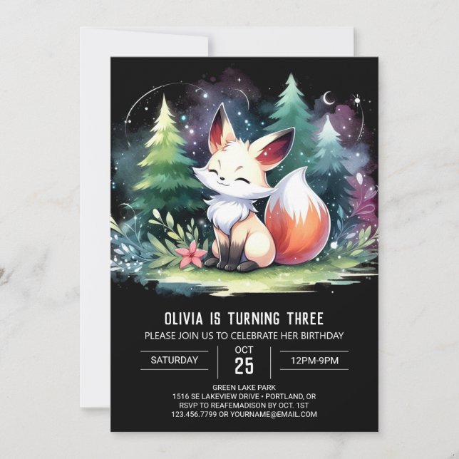 Custom Watercolor Fox Birthday digital Invitation (Front)