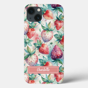 Custom Watercolor Fresh Strawberries iPhone 13 Case