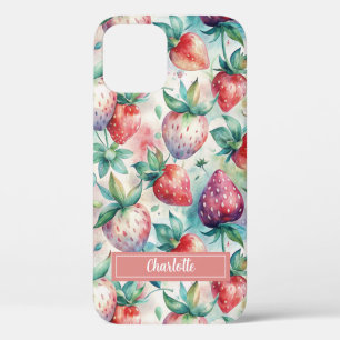 Custom Watercolor Fresh Strawberries iPhone 12 Case