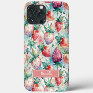 Custom Watercolor Fresh Strawberries iPhone 13 Pro Max Case