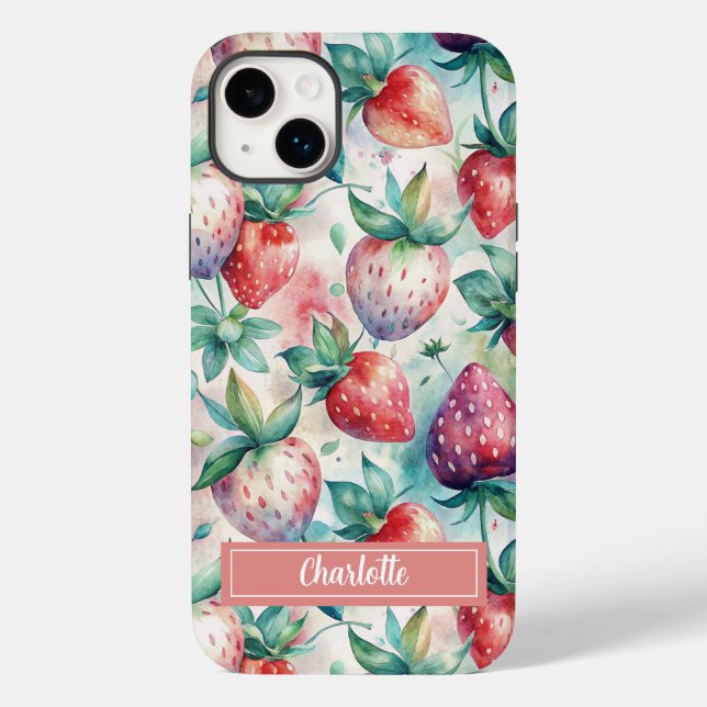 Custom Watercolor Fresh Strawberries Case-Mate iPhone Case (Back)