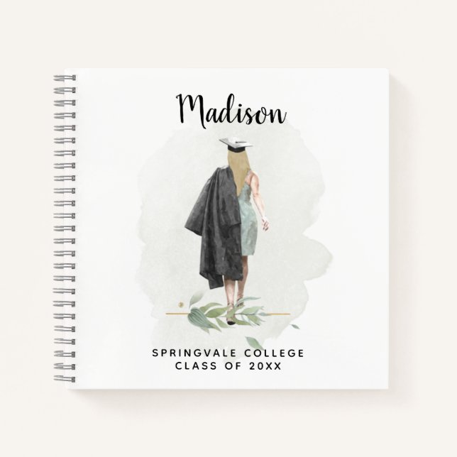 Custom Watercolor Girl Graduation Party Guest Book (Front)