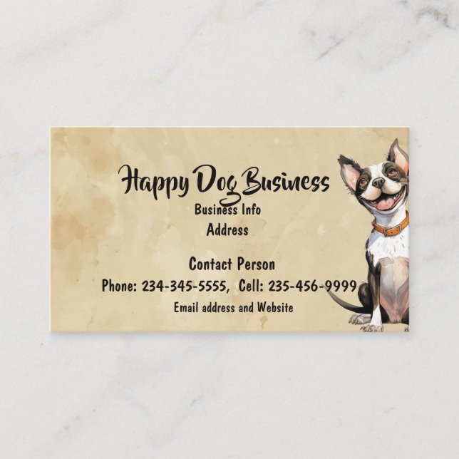 Custom Watercolor Happy Dog Animal Pet Fun Business Card (Front)