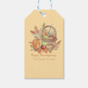 Custom Watercolor Happy Thanksgiving Basket Gift Tags