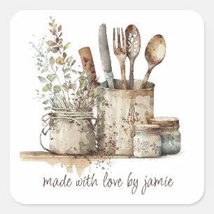 Custom Watercolor Kitchen Utensils Food Label