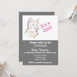 Custom Watercolor Kitten Baby Girl Shower Invitation
