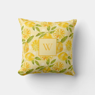 Custom Watercolor Lemon Slice Yellow Summer Cushion