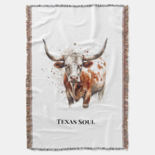 Custom Watercolor Longhorn Western Ranch Art Throw Blanket