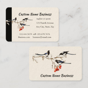 Custom Watercolor Magpie Garden Birds Art Business Card