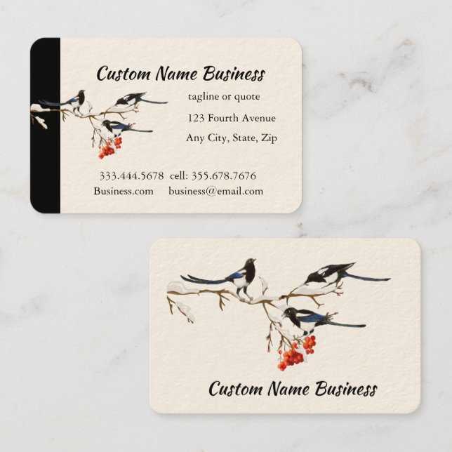 Custom Watercolor Magpie Garden Birds Art Business Card (Front/Back)