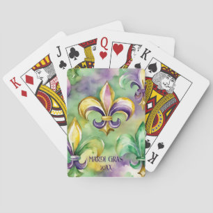 Custom Watercolor Mardi Gras Dated  Playing Cards