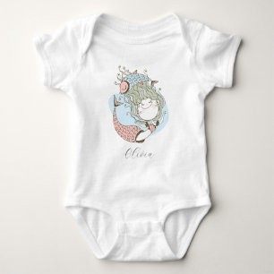 Custom Watercolor Mermaid Personalised Girl Baby Bodysuit