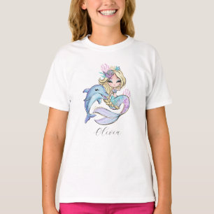 Custom Watercolor Mermaid Personalised Girl T-Shirt