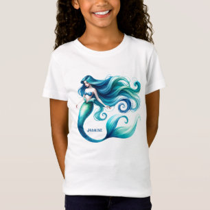 Custom Watercolor Mermaid Personalised Girl T-Shirt