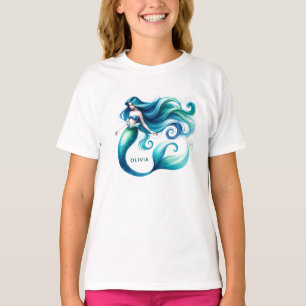 Custom Watercolor Mermaid Personalised Girl T-Shirt