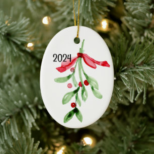 CUSTOM Watercolor Mistletoe - Christmas Ornament