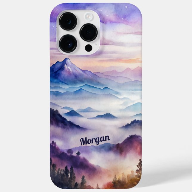 Custom Watercolor Mountain Mist Landscape Case-Mate iPhone Case (Back)