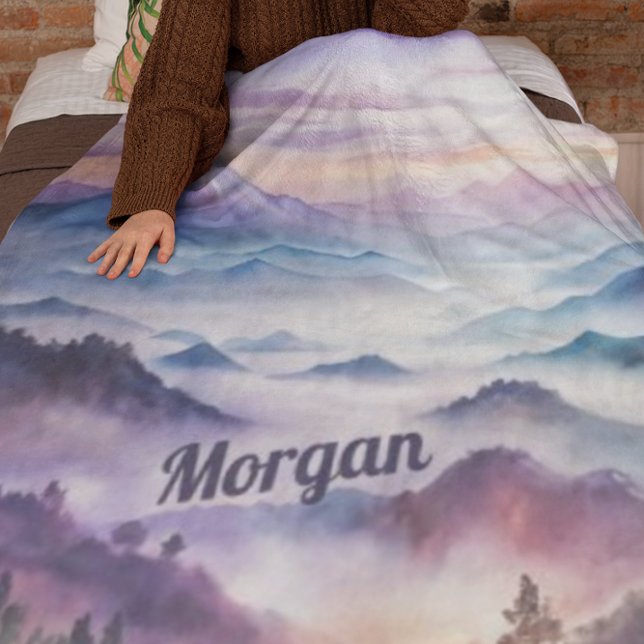 Custom Watercolor Mountain Mist Landscape Fleece Blanket (Creator Uploaded)