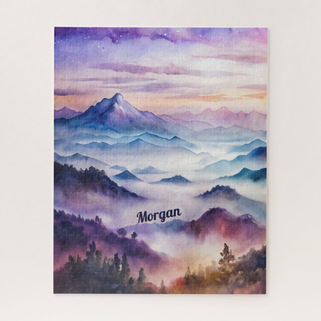 Custom Watercolor Mountain Mist Landscape Jigsaw Puzzle (Vertical)