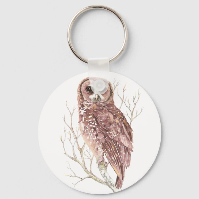 Custom Watercolor Owl, Bird, Nature, Wildlife Key Ring (Front)