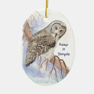 Custom Watercolor Owl Dated Keep it Simple Quote Ceramic Tree Decoration