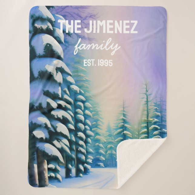 Custom watercolor painting family name and est.  sherpa blanket (Front)