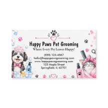 Custom Watercolor Pet Grooming Business Card