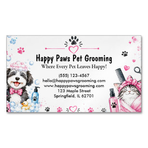 Custom Watercolor Pet Grooming Magnetic Business Card