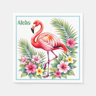 Custom Watercolor Pink Flamingo Floral Hawaiian Napkin