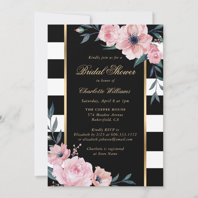 Custom Watercolor Pink Floral Bridal Shower Invitation (Front)