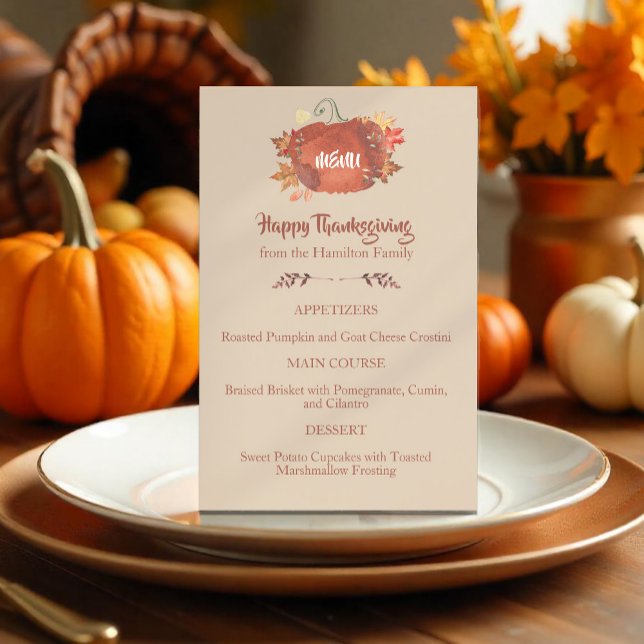  Custom Watercolor Pumpkin Thanksgiving Brown Menu (Creator Uploaded)