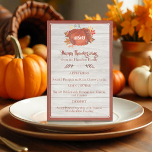 Custom Watercolor Pumpkin Thanksgiving Grey Menu