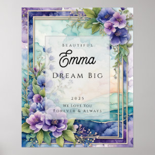 Custom Watercolor Purple Floral Frame Poster