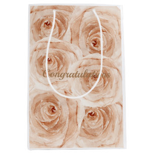 Custom watercolor roses floral congratulation medium gift bag