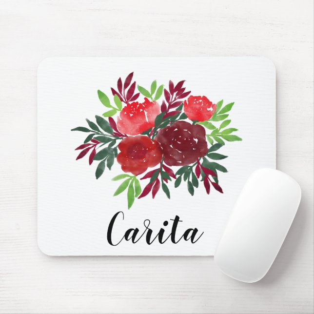 Custom Watercolor Roses Mousepad (With Mouse)