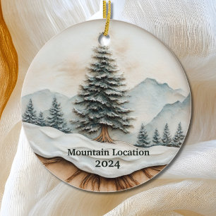 Custom Watercolor Rustic Mountain  Ceramic Tree Decoration